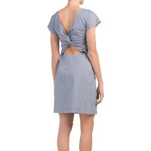 Theory Andrizza Blue White Striped Seersucker Twist Back Dress, sz 6